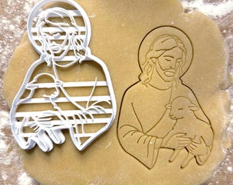 Jesus With Lamb Cookie Cutter, Christian Easter Cookie Cutter, Religious Cookie Stamp
