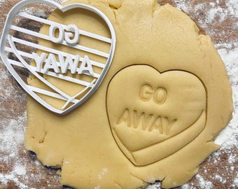 Go Away heart cookie cutter, Heart Candy, Quote cookie cutter, Halloween Scary biscuit, Trick or treat party, Halloween decor