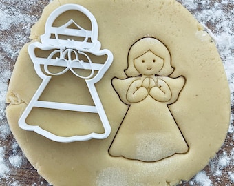 Angel cookie cutter, Praying Angel cookie stamp, Nativity Scene, Christmas Snow Winter Ice Season Santa, Clay Pastry Fondant Dough Biscuit