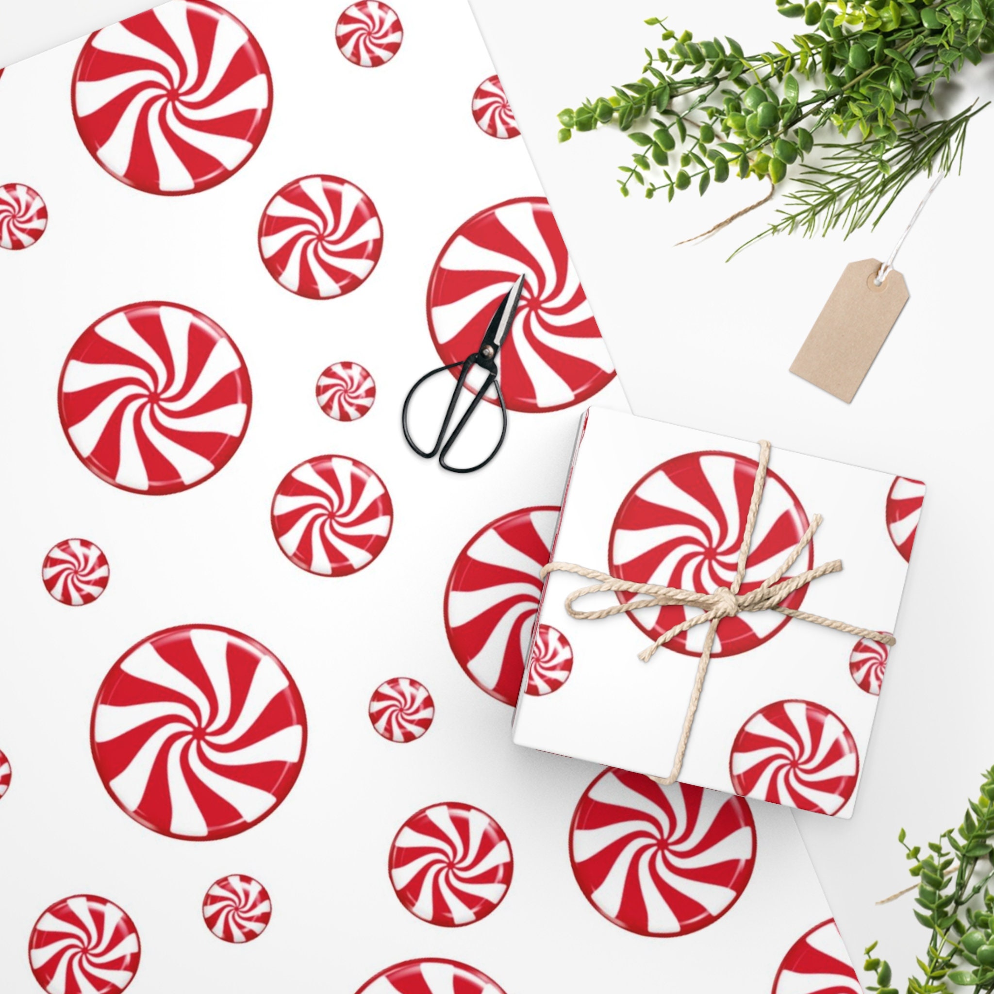 Whimsical Peppermint Theme Thick Wrapping Paper, Hard Christmas Candy Mix  Holiday Gift Wrap, For Teen Tween Foodie (One 20 inch x 30 inch sheet)