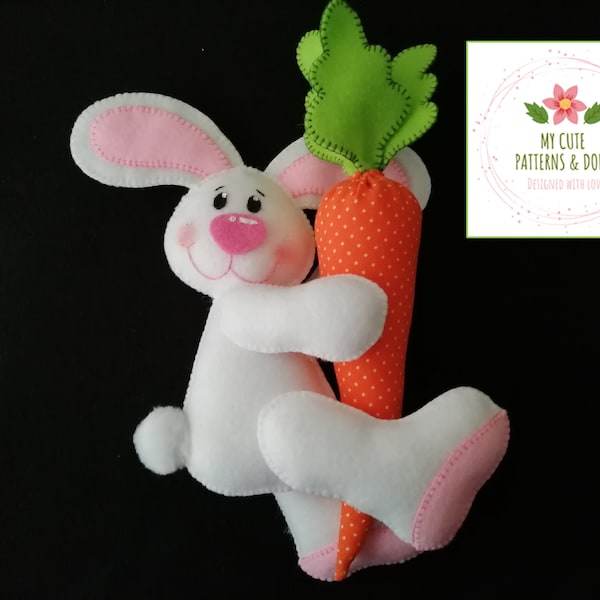 Bunny with Carrot / Conejito con Zanahoria /Conejo de pascua/ Alfiletero Conejo/Easter Bunny/ Bunny Pincushion/easter felt pattern