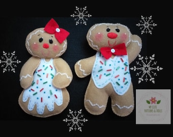 Gingerbread Friends / Amigos de jengibre, gingerbread felt ornament, gingerbread man pattern, gingerbread decor, christmas decor, navidad