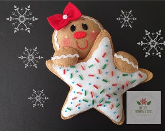 Gingerbread Star / Estrella de Jengibre, gingerbread felt ornament, gingerbread man, gingerbread pattern, christmas decoration, navidad
