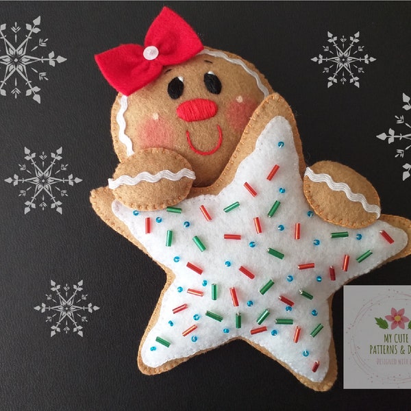 Gingerbread Star / Estrella de Jengibre, gingerbread felt ornament, gingerbread man, gingerbread pattern, christmas decoration, navidad