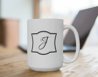 J, Kubek ceramiczny z literą J 15oz