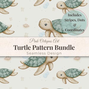 カメのシームレスパターンバンドル、海洋動物デジタルペーパー、12種類のコーディネートデザインをダウンロード