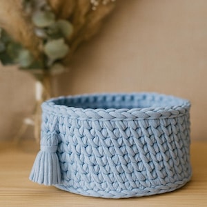 Crochet Basket, Makeup Organizer Storage, Woven Storage Basket, Round Bathroom Basket, Boho Rustic Basket, Christmas Gift For Her