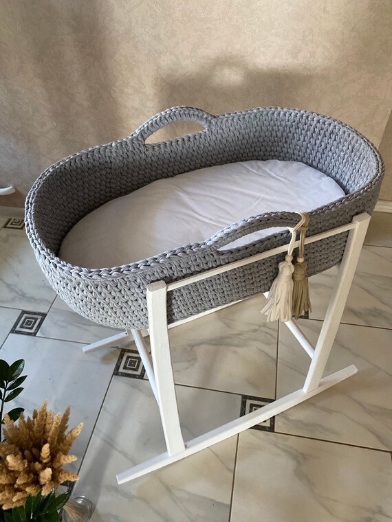 Gray Moses Basket Made of Organic Cotton . Newborn Shower and Etsy