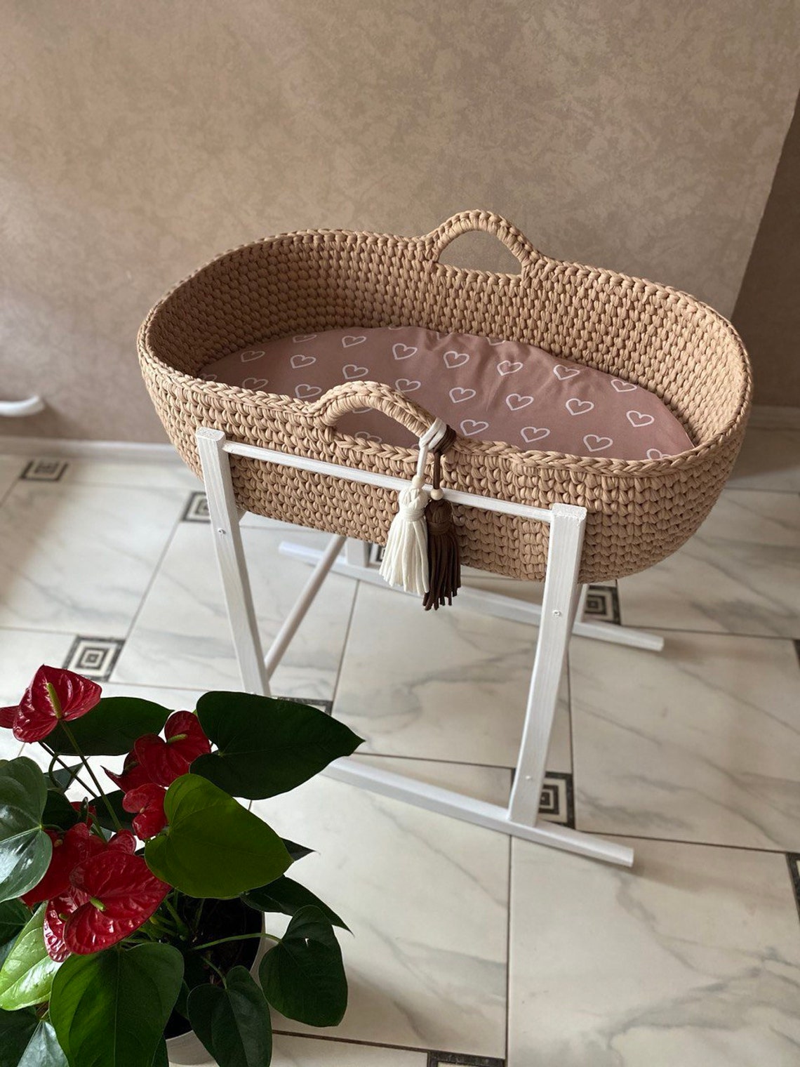 Beige basket of Moses . Knitted cradle for a newborn . Etsy