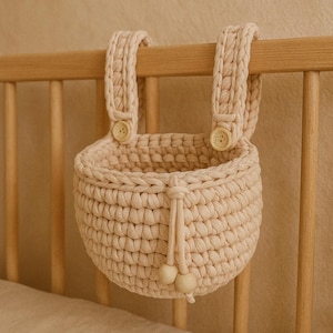 Hanging Basket, Crib Organizer, Hanging Storage Bag, Crochet Basket, Diaper Organizer, Woven Crib Pocket, Knit Storage, Christmas Gift