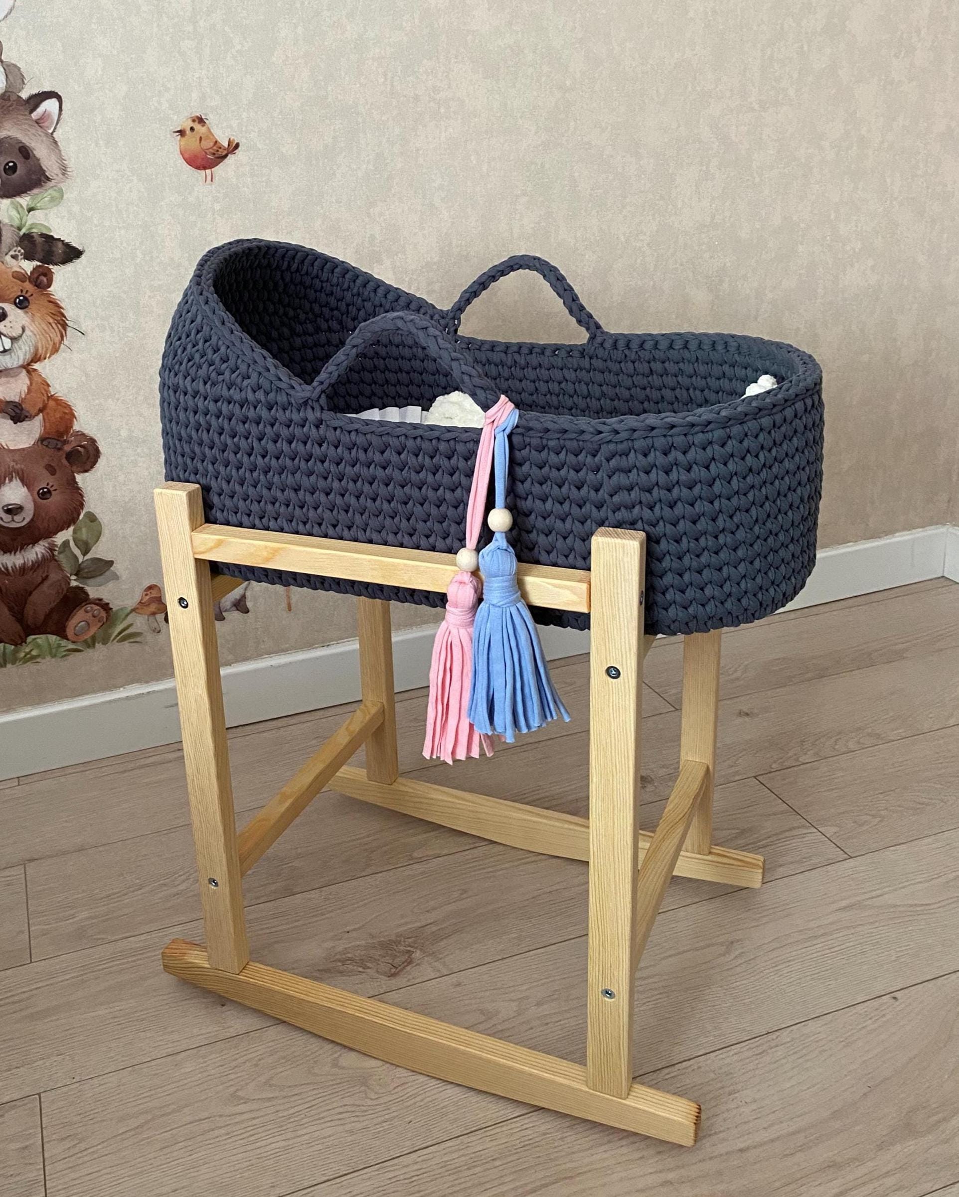 Pink Wicker Bassinet