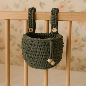 Hanging Basket Crib Organizer, Hanging Storage Bag, Rope Basket, Boho Baby Decor, Crib Pocket, Diaper Organizer, Toy Storage, Christmas Gift