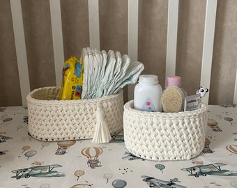 Diaper caddy for baby changing table, set of 2 storage baskets for dresser, nappy organizer for nursery room, bathroom storage basket