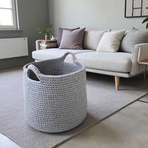 Extra Large Crochet Storage Basket with Handles, Chunky Standing Organizer for Towels, Laundry, Blankets, Scandinavian Home Decor