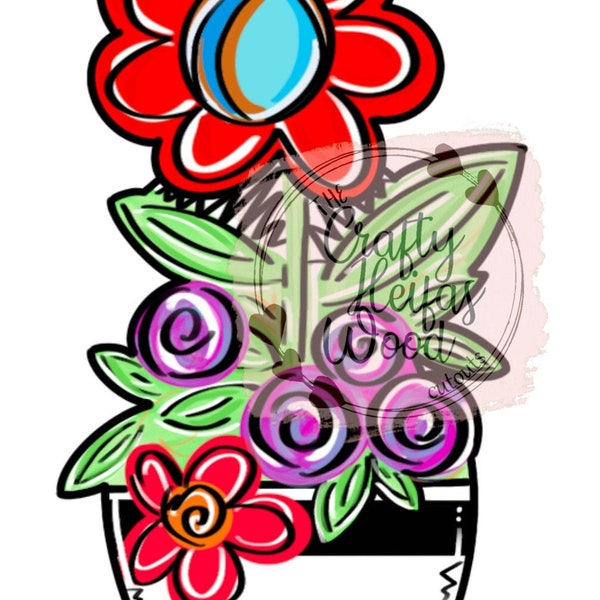 TEMPLATE: whimsy flower pot; flowers; flower pot; template; whimsical; digital design; spring