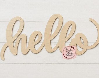 WOOD CUTOUT: Hello; unfinished wood Cutout; Script Word Sign for DIY Crafts, Home Décor, Wreaths; Wall Art; door hanger