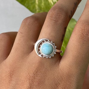 Natural Larimar Ring 925 Sterling Silver Handmade Gemstone Ring Larimar Jewelry Stacking Ring Boho Larimar Jewelry Ring for Her Gift for Her