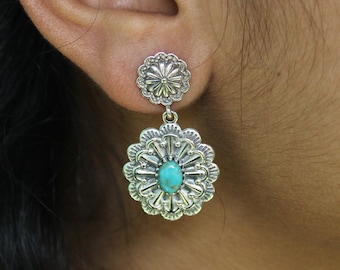 Pendientes de turquesa, pendientes de plata, joyas colgantes de turquesa, pendientes bohemios, pendientes de piedras preciosas de turquesa, regalo de plata para ella