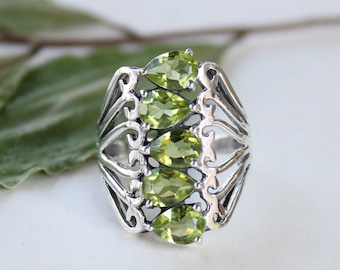 Natural Peridot Ring for Women/ 925 Sterling Silver Ring/ Handmade Gemstone Ring/ Boho Peridot Jewelry/ August Birthstone Ring/ Gift for Her