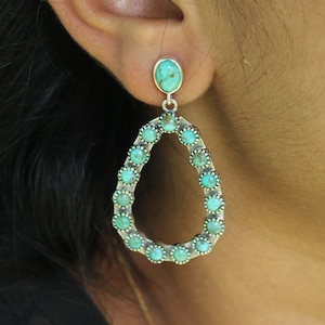 Turquoise Earrings Sterling Silver Earrings Turquoise Jewelry Bohemian Turquoise Earrings  Gemstone Earring Perfect Gift for Her/Mom