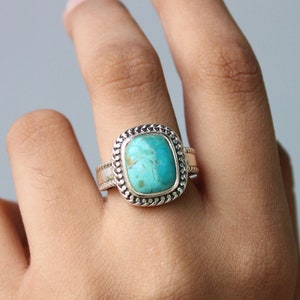 Turquoise Ring Sterling Silver Ring Turquoise Gemstone Ring Boho Ring December Birthstone Ring Bohemian Turquoise Jewelry Gift for Her & Him
