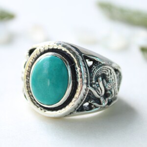 Natürlicher Türkis Ring für Männer Sterling Silber Ring Edelstein Ring Boho Dragon Ring Türkis Schmuck Herrenring Perfektes Geschenk für Ihn / Papa