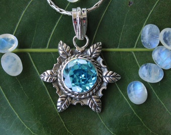 Bohemian Blue Topaz Pendant/ Sterling Silver Pendant/ Floral Pendant/ Handmade/ Perfect Gift/ Bridesmaid Gift/ Gemstone Pendant