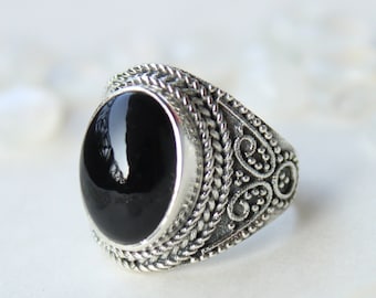 Black Onyx Ring/ 925 Sterling Silver Ring/ Handmade/ Black Stone Ring/ Black Onyx Gemstone Ring/ Onyx Jewelry/ Boho Ring/ Gift for Her/Mom