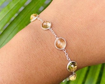 Citrine Bracelet/ Solid Sterling Silver Bracelet/ Gemstone Bracelet/ Minimalist Citrine Jewelry/ November Birthstone/ Bracelet for Women