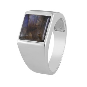 Natural Labradorite Ring in Sterling Silver Ethereal Blue Flash Gemstone Ring Boho Jewelry Statement Men&#39;s Ring Perfect Gift for Him/Dad