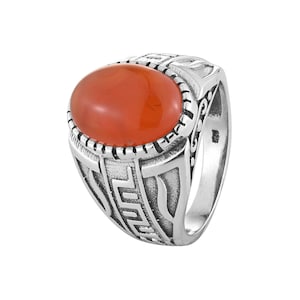 Natural Carnelian Ring in Sterling Silver Men&#39;s Ring Energy Boosting Ring Statement for Men Bohemian Ring Perfect Gift for Him and Dad