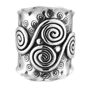 Sterling Silver Spiral Ring | Boho Wide Band Swirl Ring | Tribal Swirl Pattern | Celtic Inspired Statement Jewelry | Perfect Gift