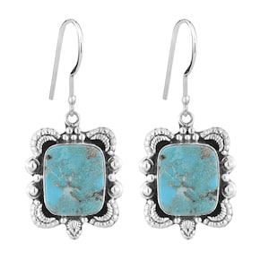 Handmade Sterling Silver Turquoise Dangle Earrings | Boho Drop Earrings | Southwest Style Earrings | Native Style Jewelry | Gift for Her/Mom