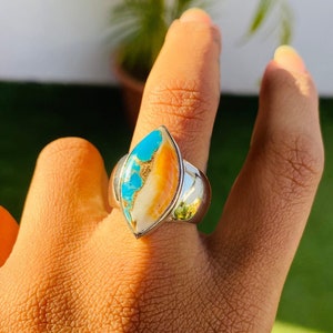 Spiny Oyster Türkis Ring Bold Sterling Silber Ring Edelstein Ring Großer Stein Statement Ring Boho Türkis Ring perfektes Geschenk für Sie