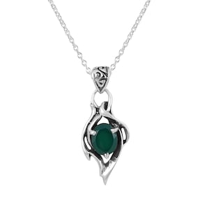 Sterling Silver Elven Pendant with Green Onyx  | Boho Fantasy Jewelry | Celtic Knot Necklace | Nature-Inspired Gift |  Perfect Gift for Her