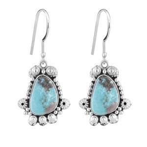 Handmade Sterling Silver Turquoise Dangle Earrings | Boho Drop Earrings | Southwest Style Earrings | Navajo Style Jewelry | Gift for Her