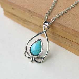 Turquoise Pendant 925 Sterling Silver Handmade Turquoise Pendant Summer Jewelry Turquoise Necklace Gift for Her&Mom