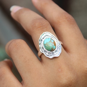 Turquoise Ring /Sterling Silver 925 / Handmade / Statement / Hippie / Bohemian /Summer Jewelry /Gift For Her /Gemstone/December Birthstone