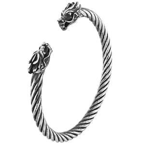 Sterling Silver Dragon Cuff Bracelet | Viking Style Twisted Bangle for Men & Women | Norse Mythology Jewelry | Unique Gift for Her/Him