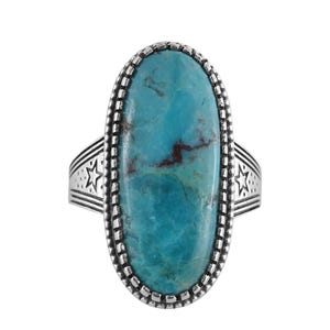 Sterling Silver Turquoise Ring | Oval Statement Ring with Star Band | Southwest Boho Jewelry | Handmade Turquoise Jewelry | Gift for Her