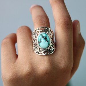 Natural Turquoise Ring 925 Sterling Silver Handmade Ring Bohemian Ring Summer Jewelry Cocktail Ring December Birthstone Gift for Her/Mom