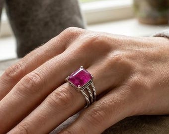 Sterling Silver Ruby Ring | Statement Cocktail Ring | Handmade Birthstone Ring | Ruby Gemstone Jewelry | Perfect Gift for Her/Mom
