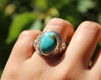 Natural Turquoise Ring 925 Sterling Silver Ring Turquoise Gemstone Ring Boho Ring December Birthstone Ring Turquoise Jewelry Handmade Gift