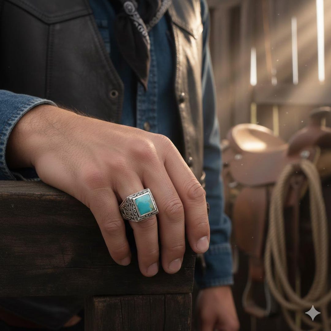Mens Turquoise Signet Ring – Handmade Sterling Silver Western Jewelry ...
