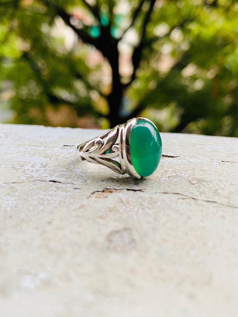 Gift for HimHer GREEN ONYX 925 Sterling Silver Ring Statement Ring Handmade Ring