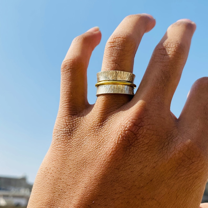 Meditation Thumb Ring Yoga Anti-Stress Anxiety Band Ring Spinner Ring Gift for HimHer Sterling Silver Spinner Ring