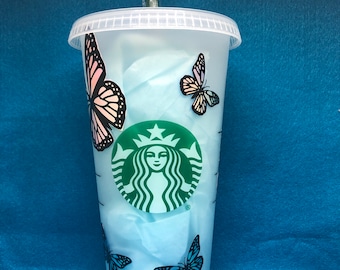 Butterfly Starbucks reusable cold cup| Butterfly Starbucks cup with straw and lid included | Butterfly Starbucks cup |