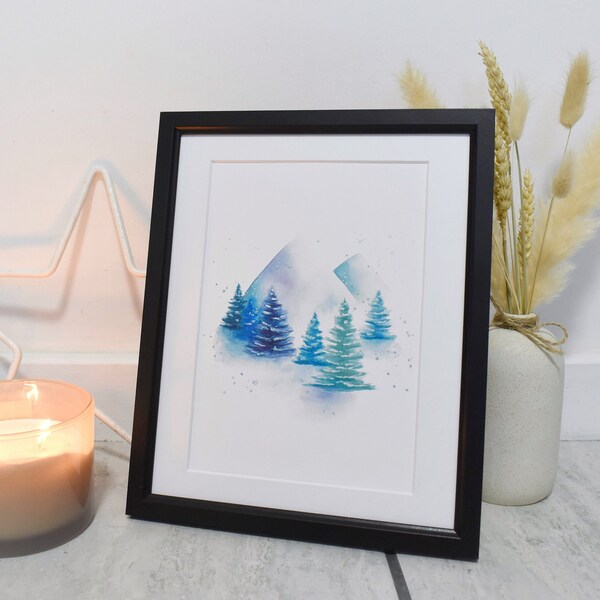 Winter Trees print, Winter Trees wall art, Winter wall decor, Christmas wall art, Blue Trees art print, Winter Watercolour print