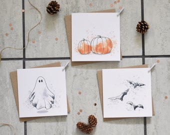 Halloween Cards, Pumpkin card, Ghost card, Bat card, Autumn card, Happy Halloween card, Multipack cards, Halloween card set, Halloween party