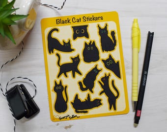 Black Cat Sticker Sheet, Cat Stickers, Cute Cat Planner Stickers, Cat Mum Gift, Cat Dad Gift, Cat Parent Gift, Journal Stickers, Black Cats